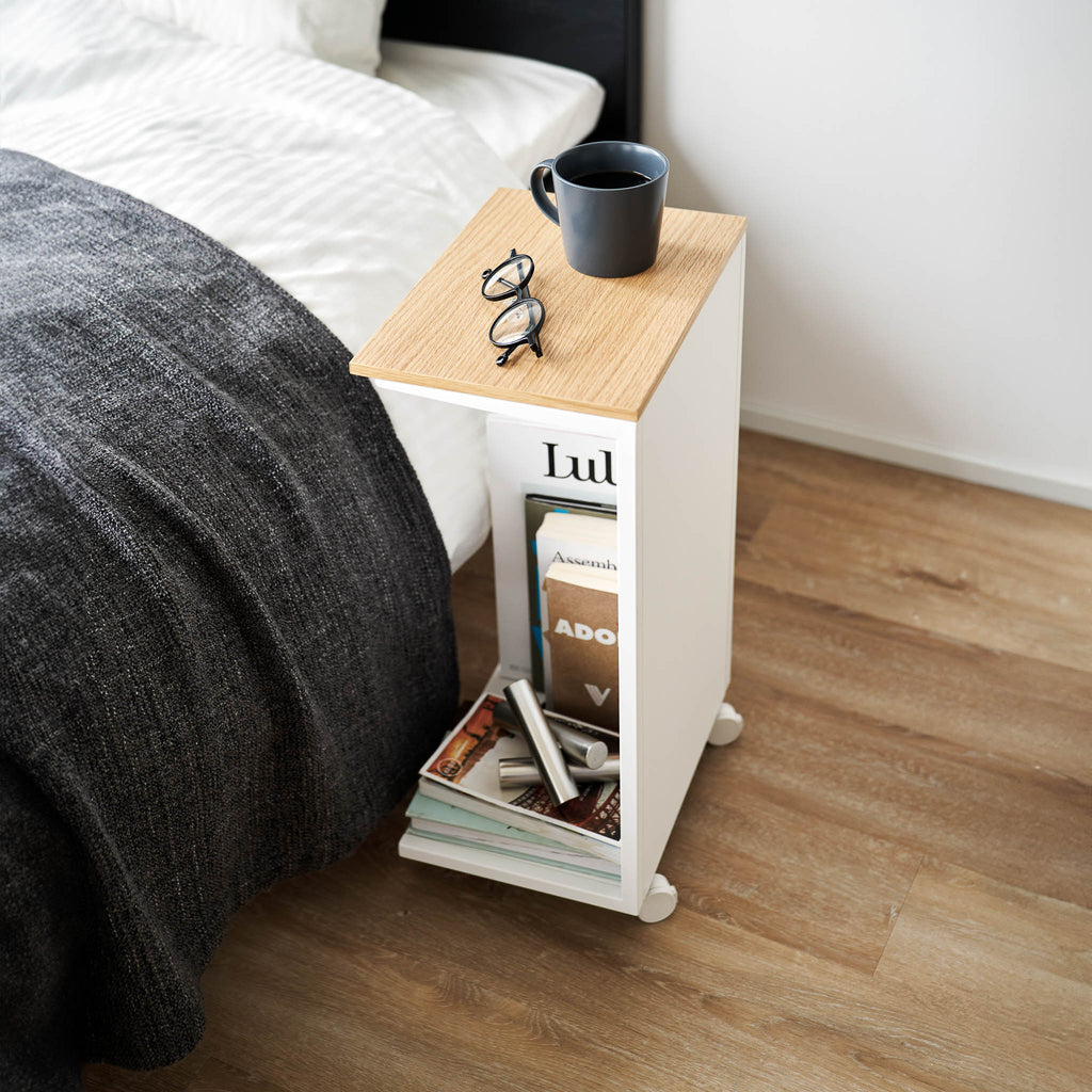 Semi-Closed Wood-Top Side Table with Casters