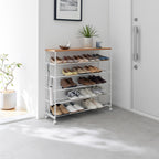 5-Tiered Wood-Top Shoe Rack with Casters
