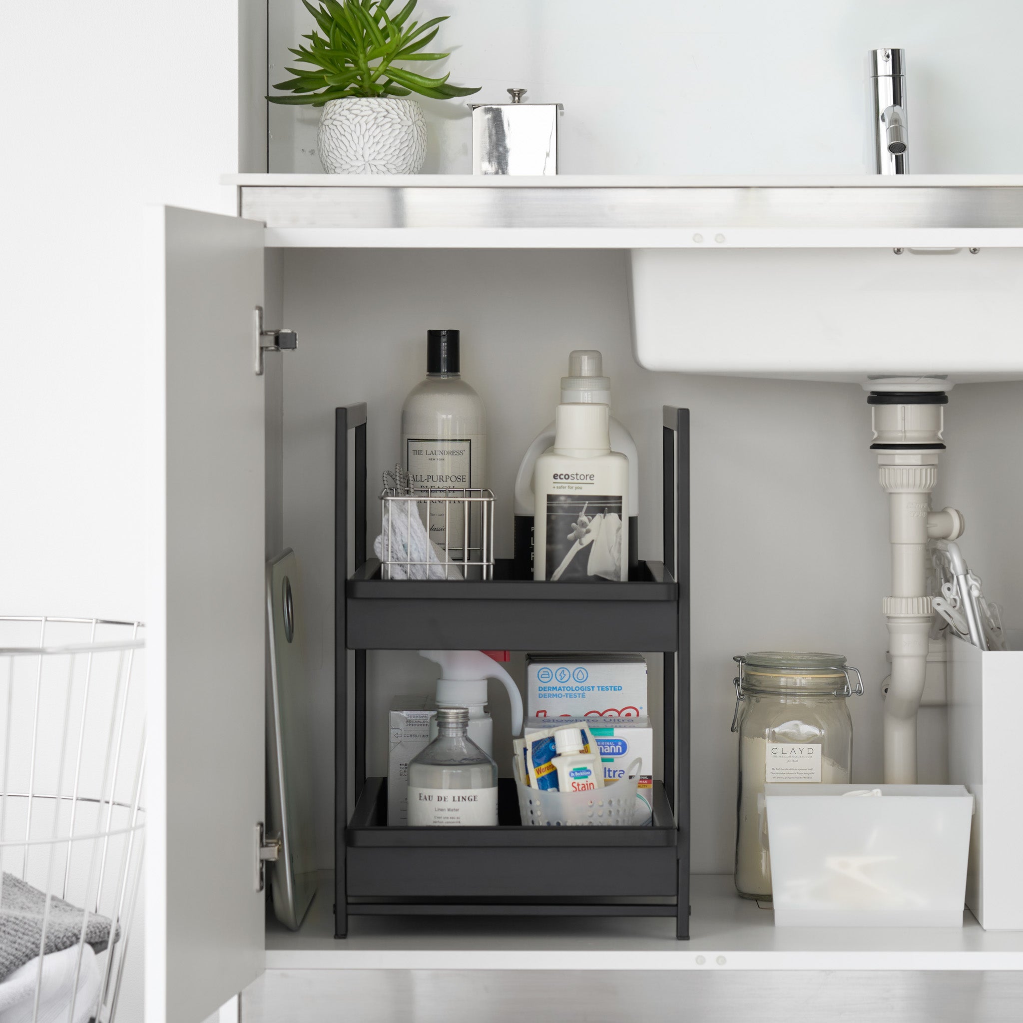 2-Tiered Sliding Under-Sink Organizer