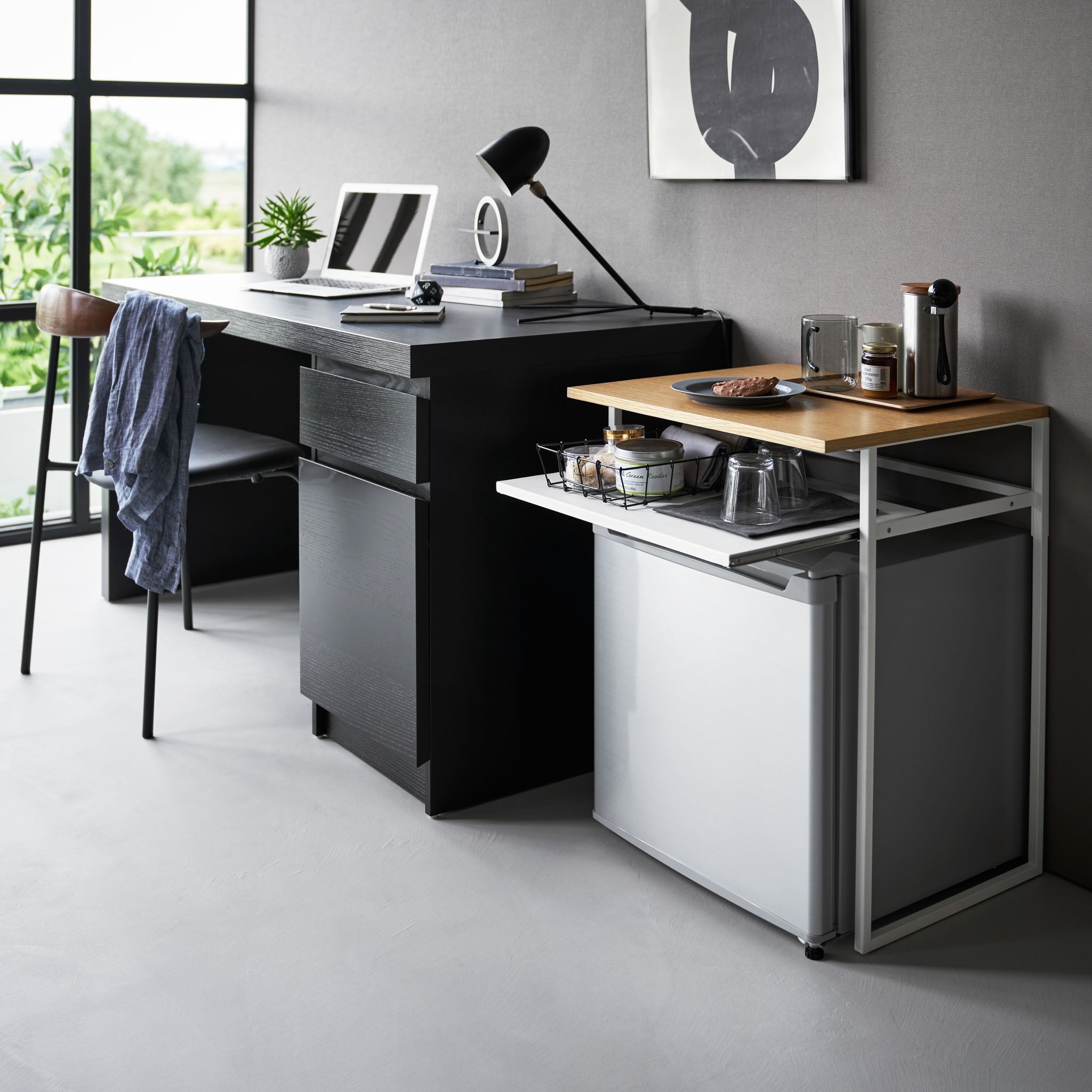 Wood-Top Table with Sliding Shelf
