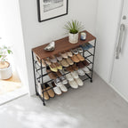 5-Tiered Wood-Top Shoe Rack with Casters