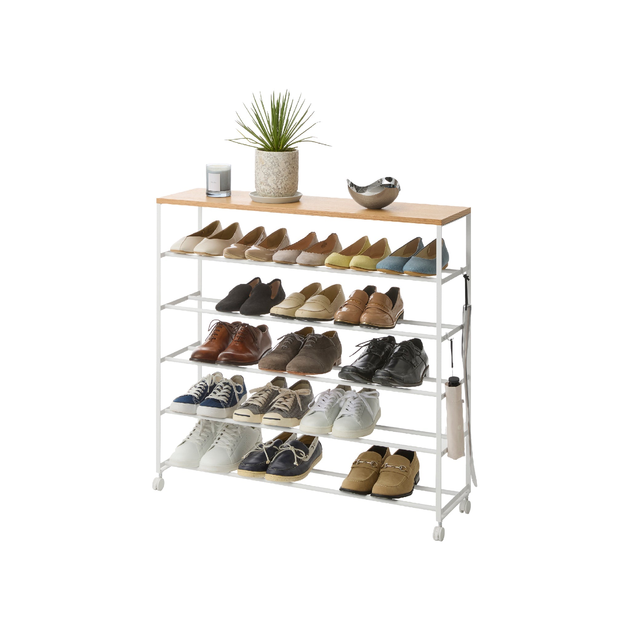 5-Tiered Wood-Top Shoe Rack with Casters