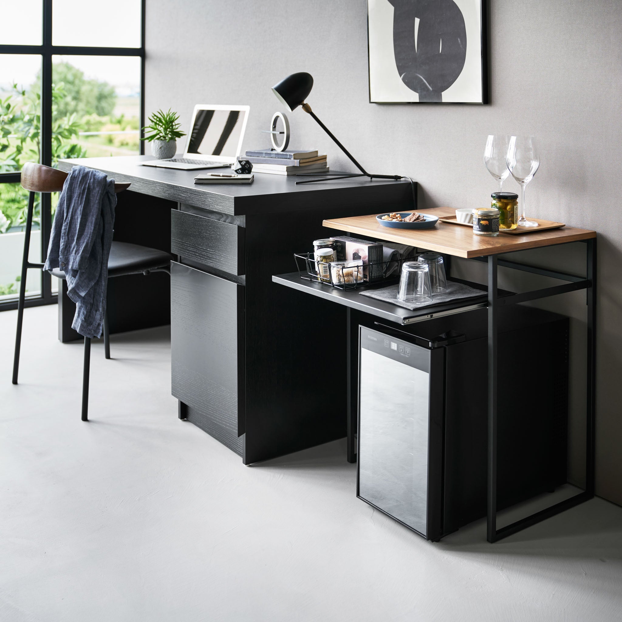 Wood-Top Table with Sliding Shelf