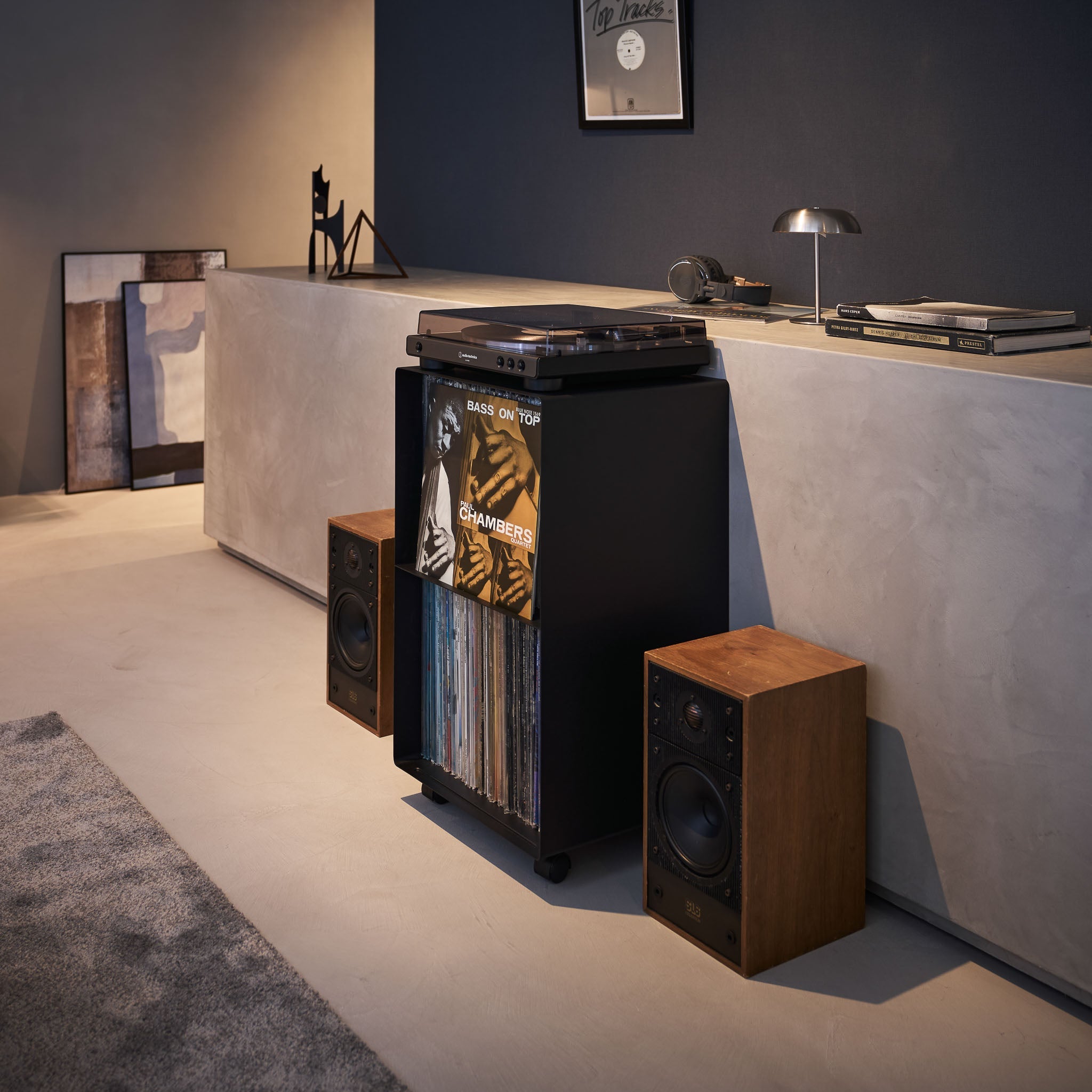 2-Tiered Record Rack with Casters