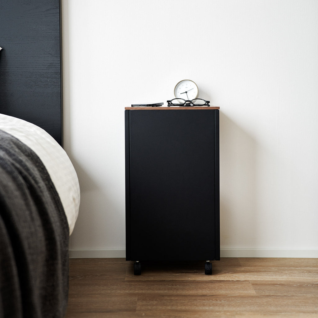 Semi-Closed Wood-Top Side Table with Casters