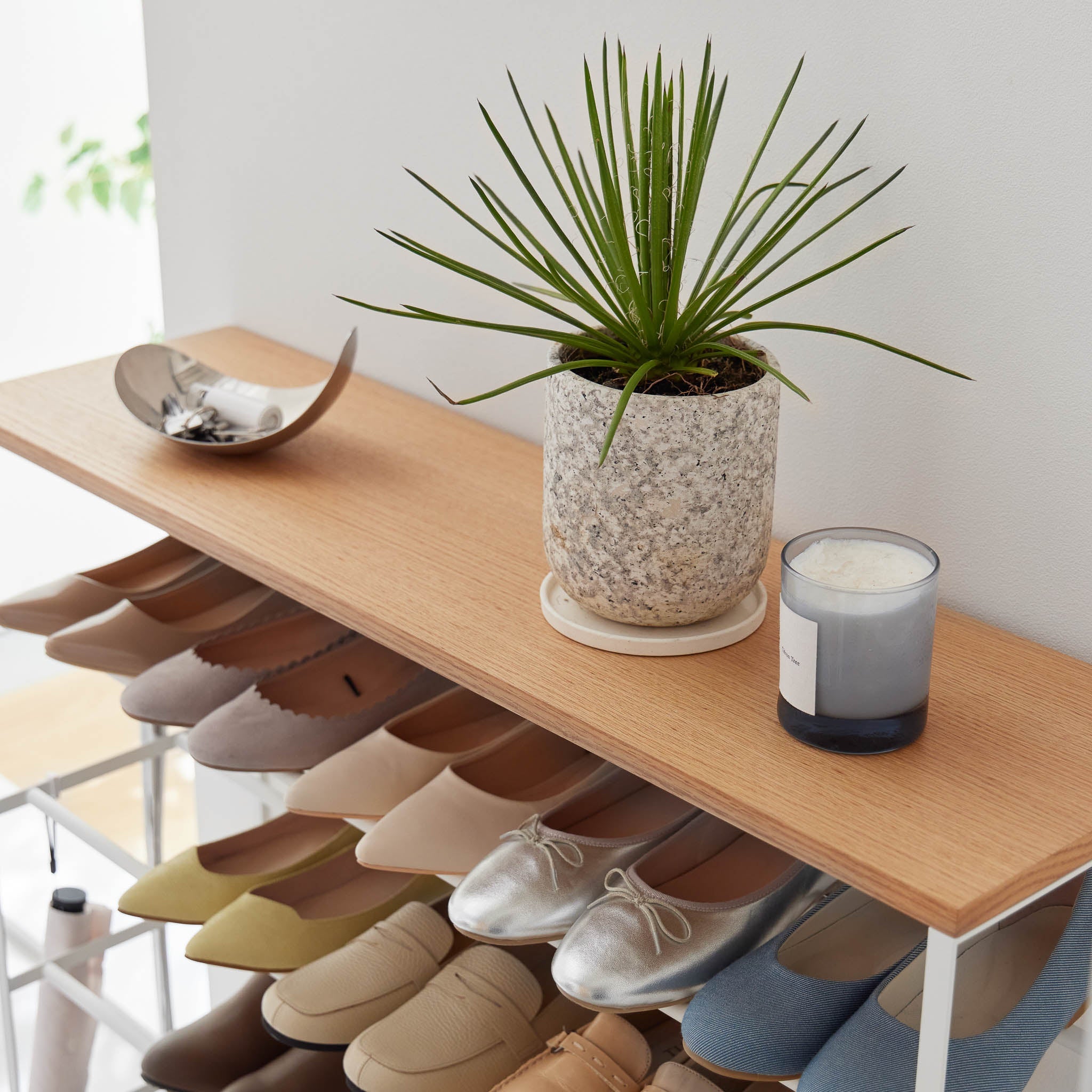 5-Tiered Wood-Top Shoe Rack with Casters