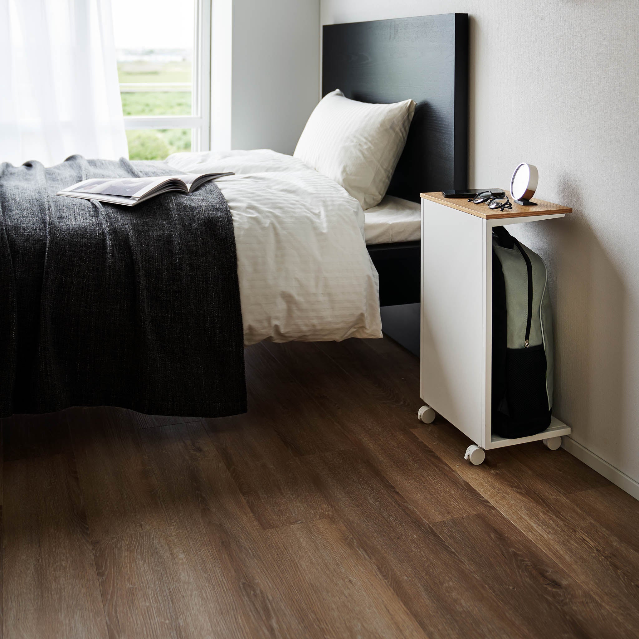 Semi-Closed Wood-Top Side Table with Casters