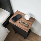 Semi-Closed Wood-Top Side Table with Casters