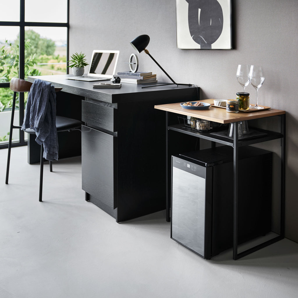 Wood-Top Table with Sliding Shelf