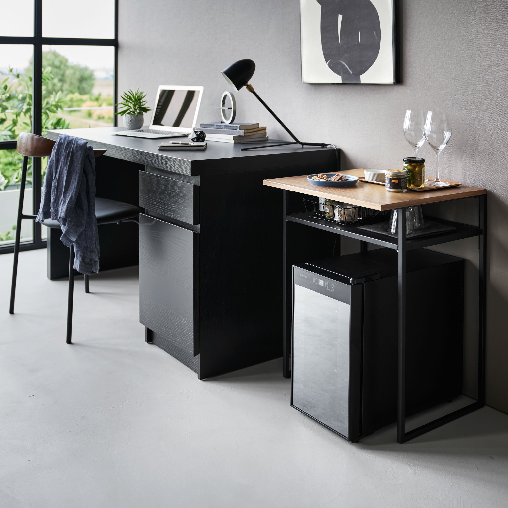 Wood-Top Table with Sliding Shelf