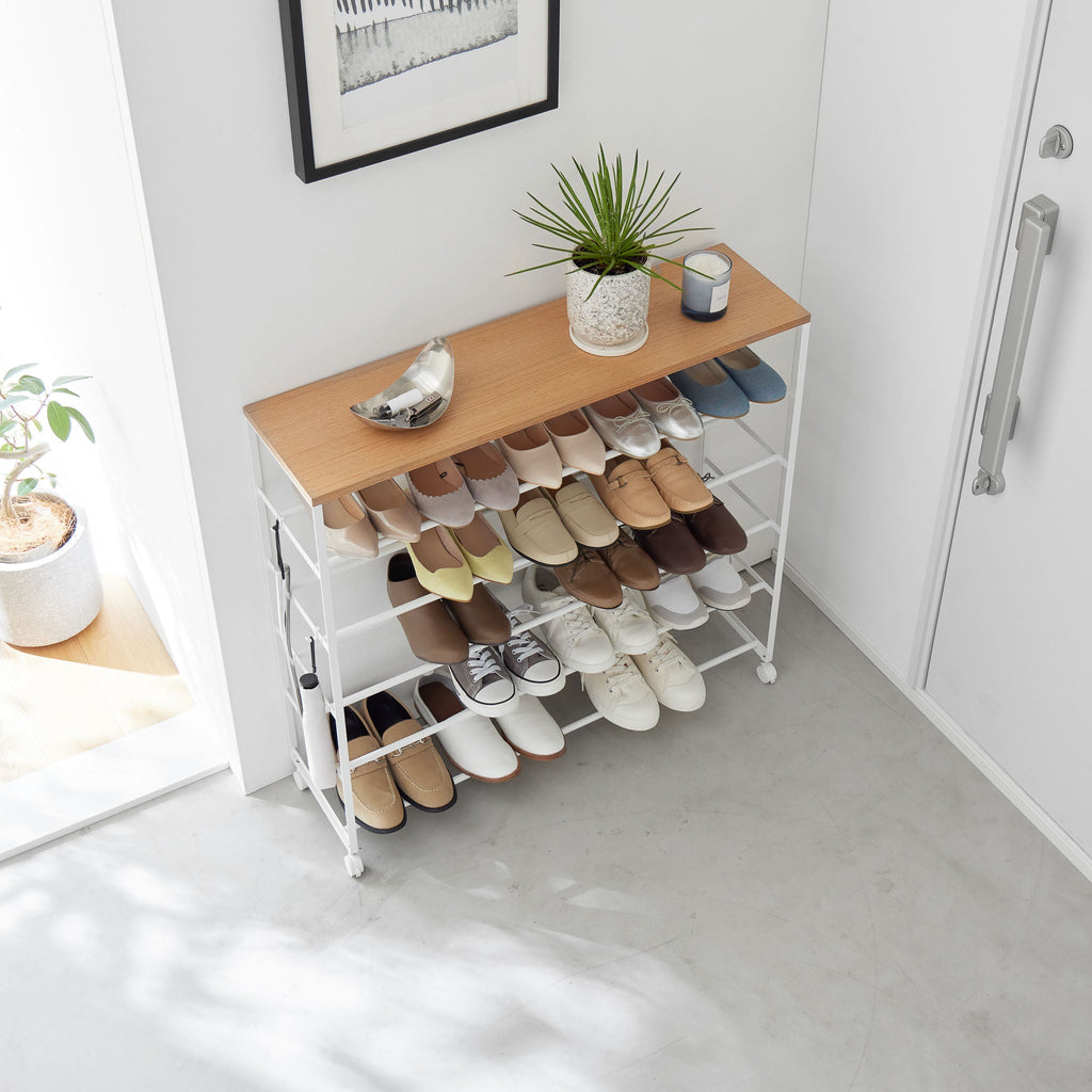 5-Tiered Wood-Top Shoe Rack with Casters