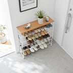 5-Tiered Wood-Top Shoe Rack with Casters