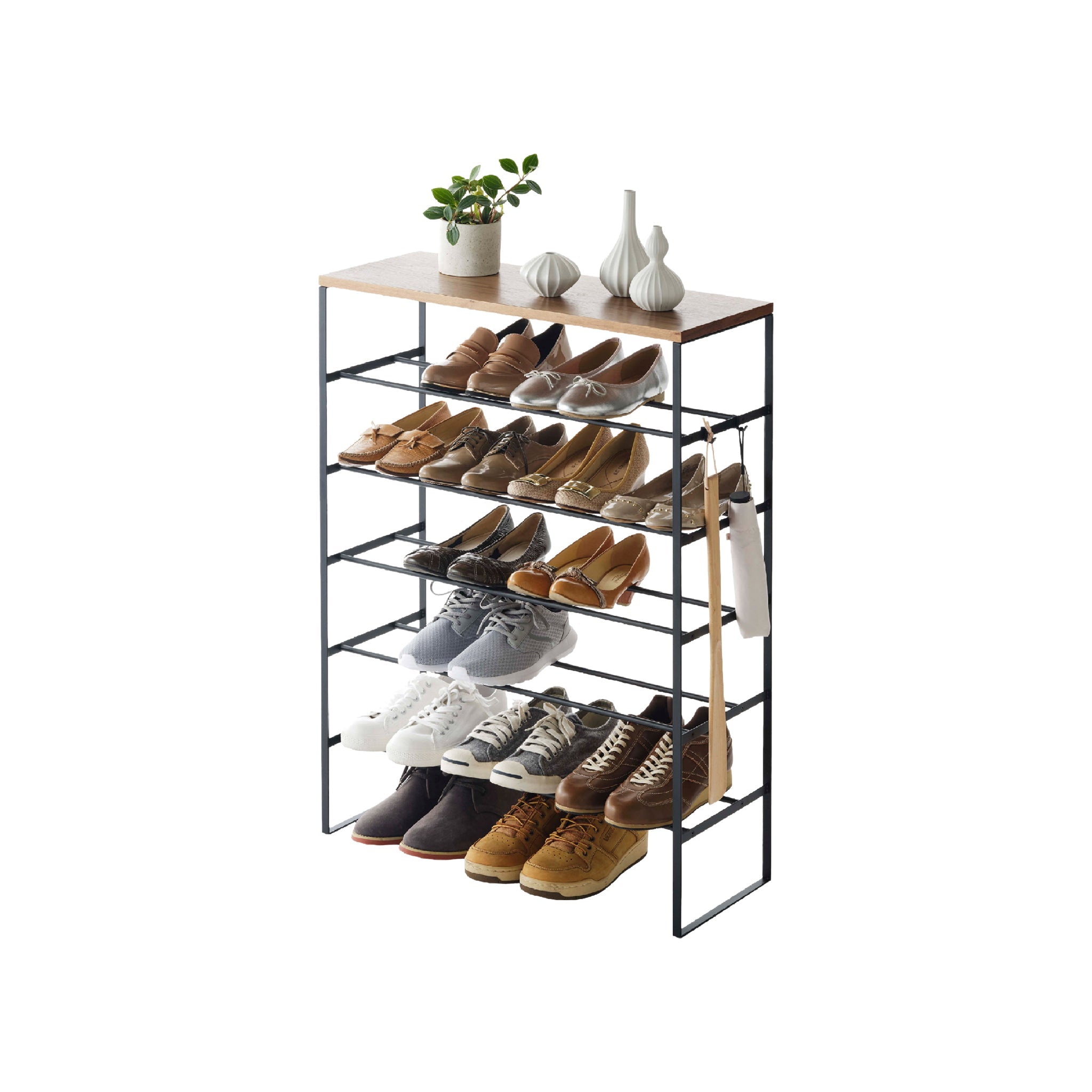 6-Tiered Wood-Top Shoe Rack
