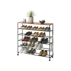 5-Tiered Wood-Top Shoe Rack with Casters