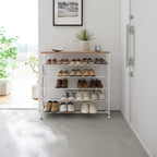 5-Tiered Wood-Top Shoe Rack with Casters