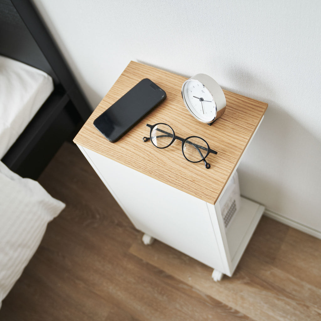 Semi-Closed Wood-Top Side Table with Casters