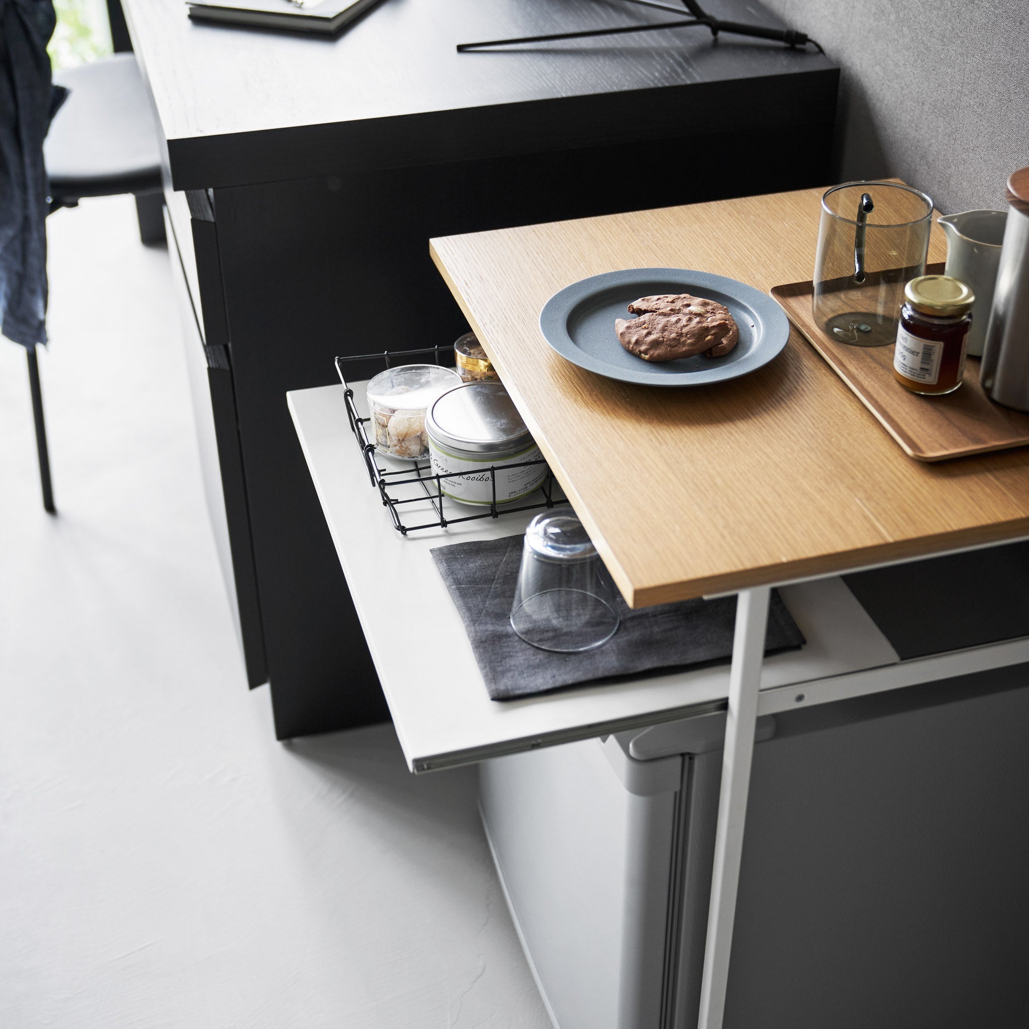 Wood-Top Table with Sliding Shelf