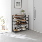 5-Tiered Wood-Top Shoe Rack with Casters