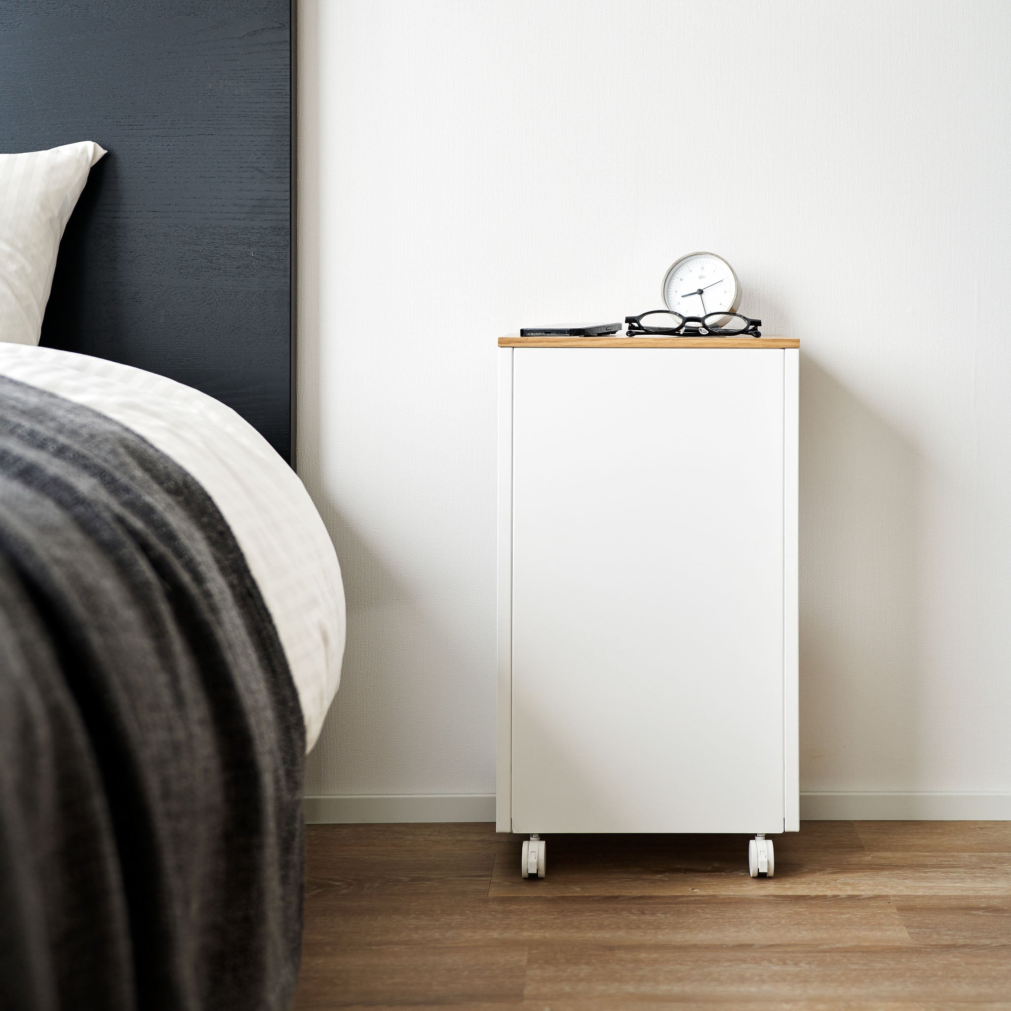 Semi-Closed Wood-Top Side Table with Casters