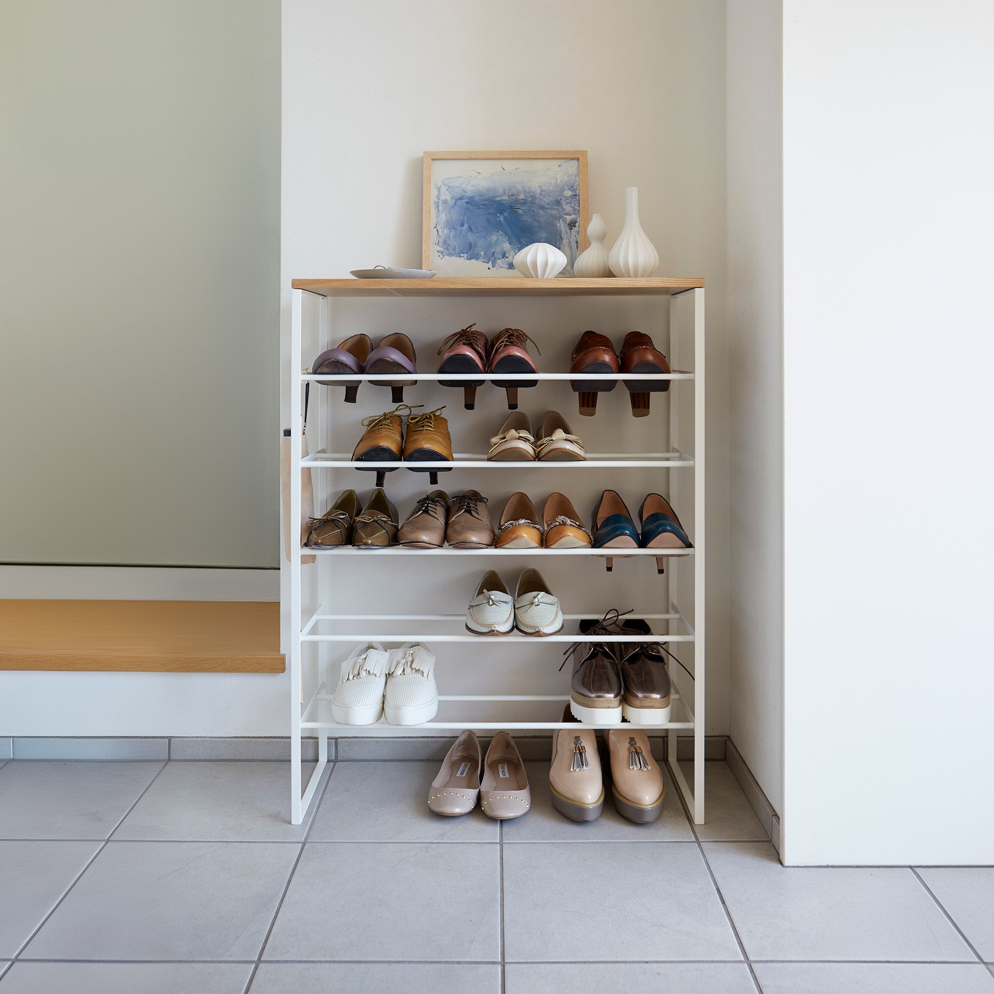 6-Tiered Wood-Top Shoe Rack