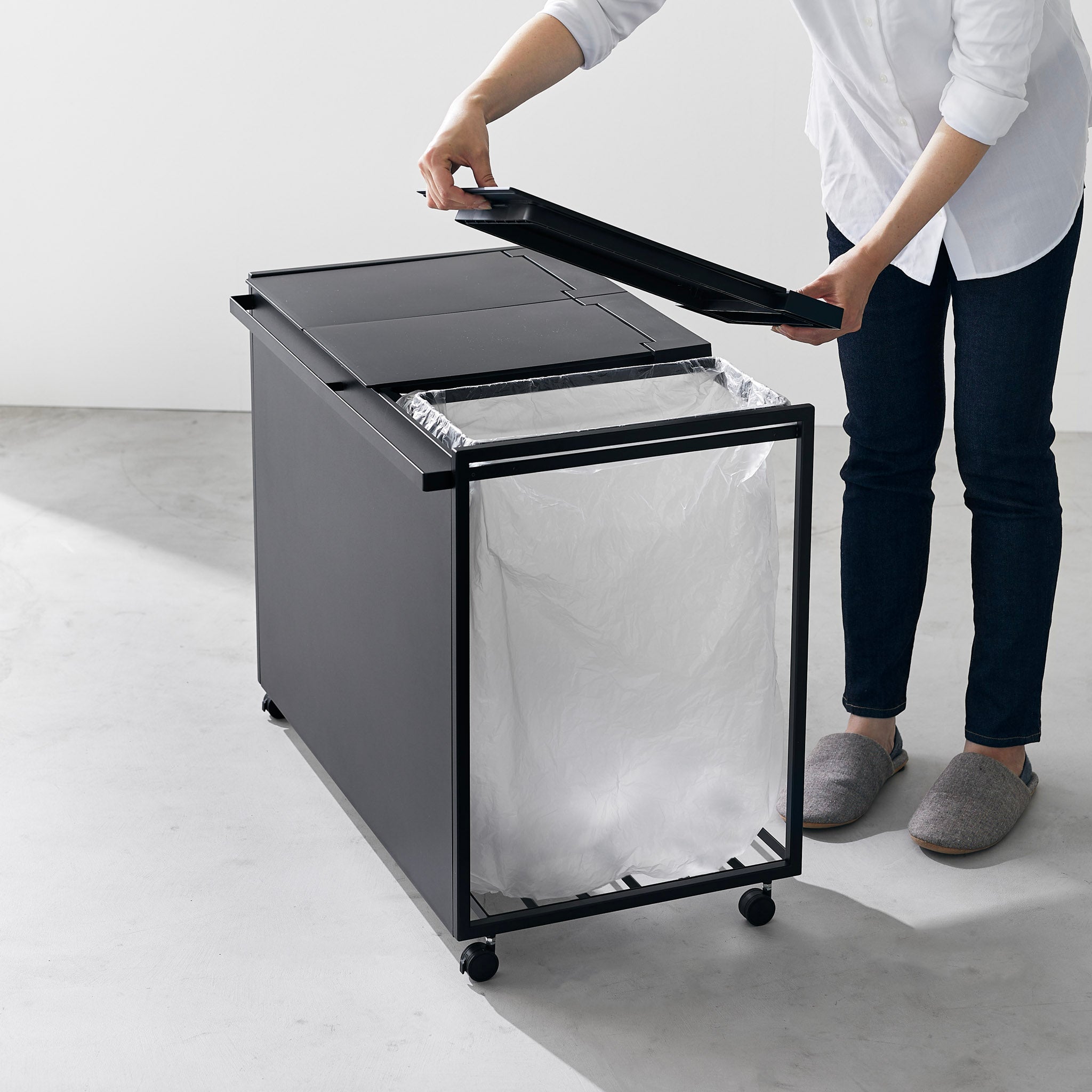 3-Compartment Trash Can with Casters
