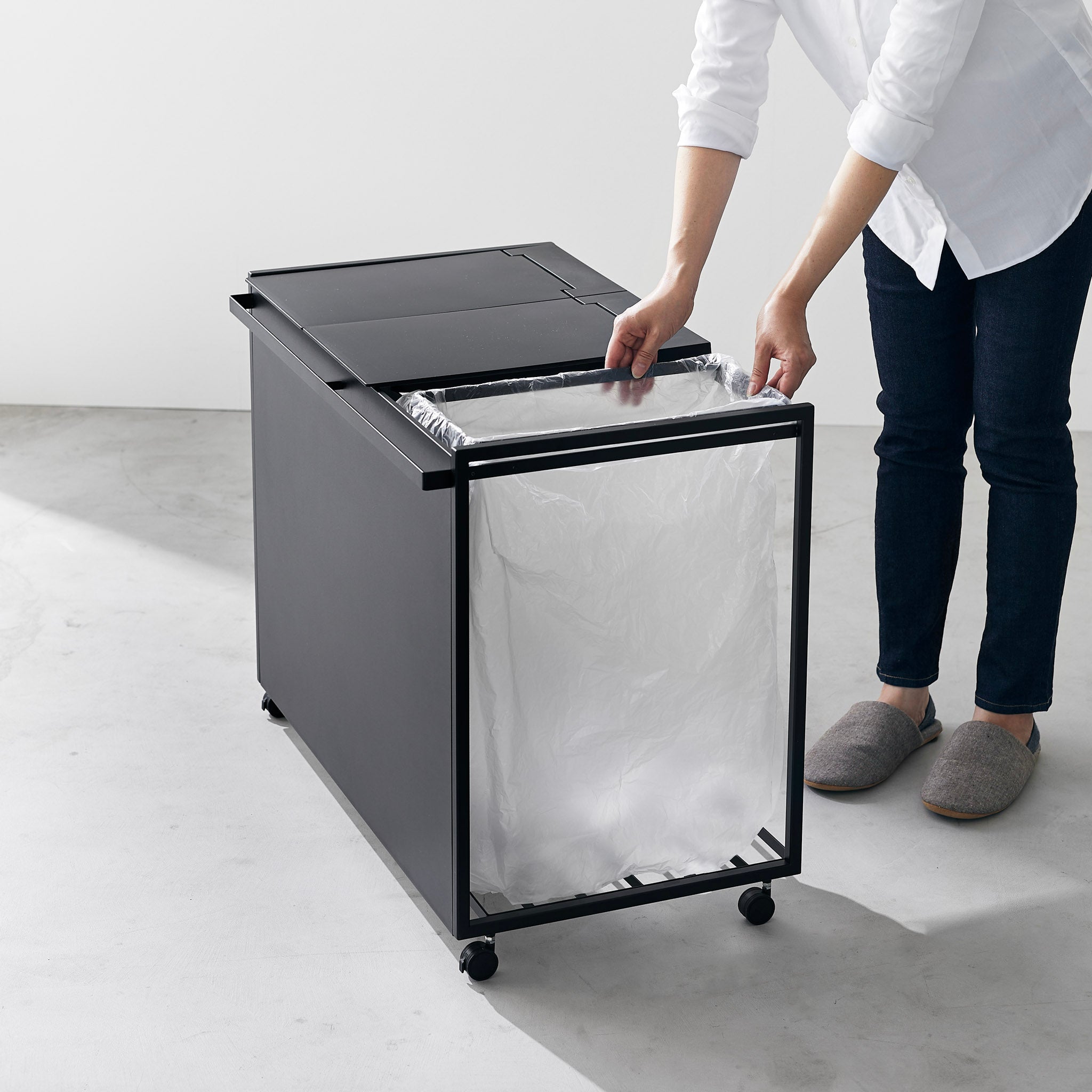 3-Compartment Trash Can with Casters