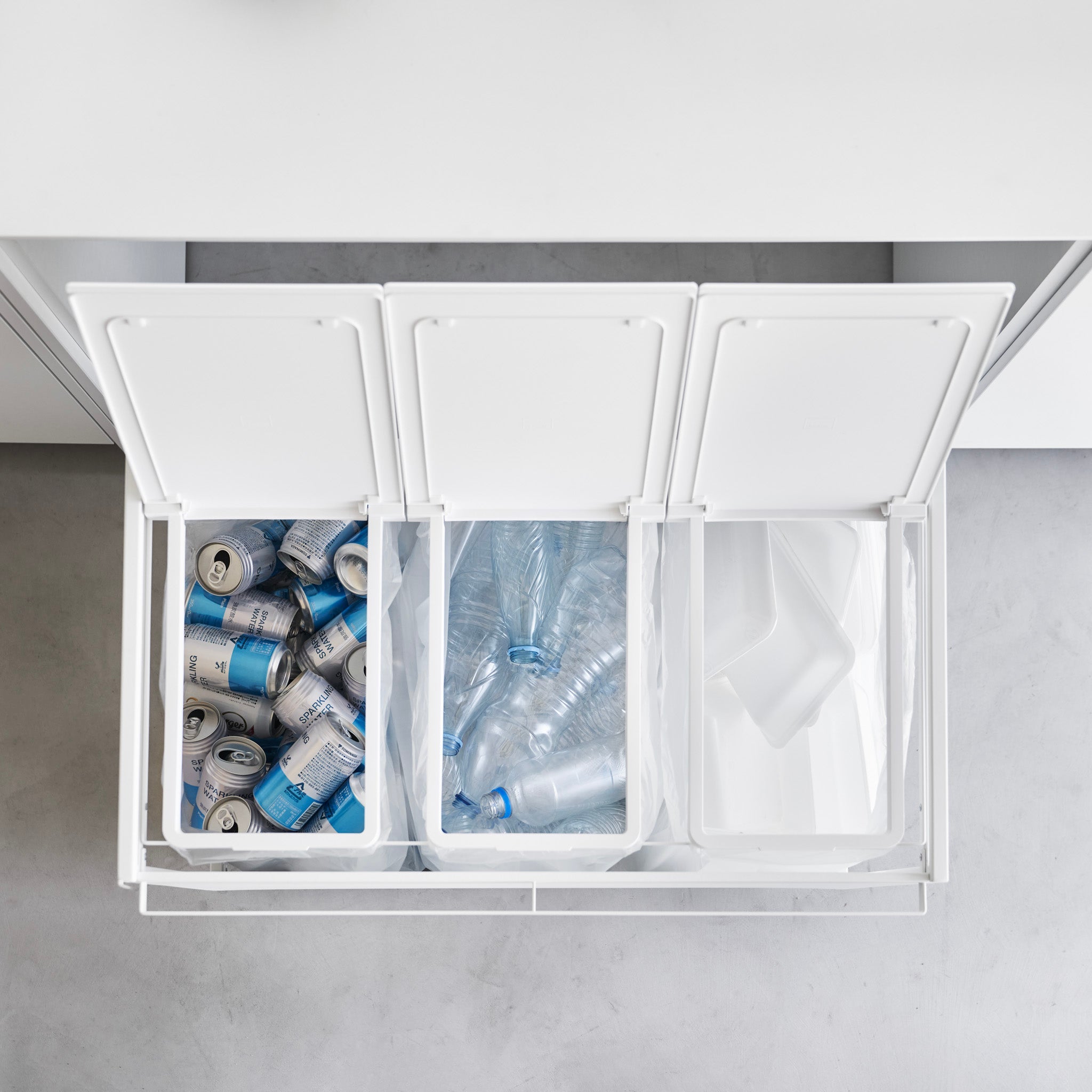 3-Compartment Trash Can with Casters