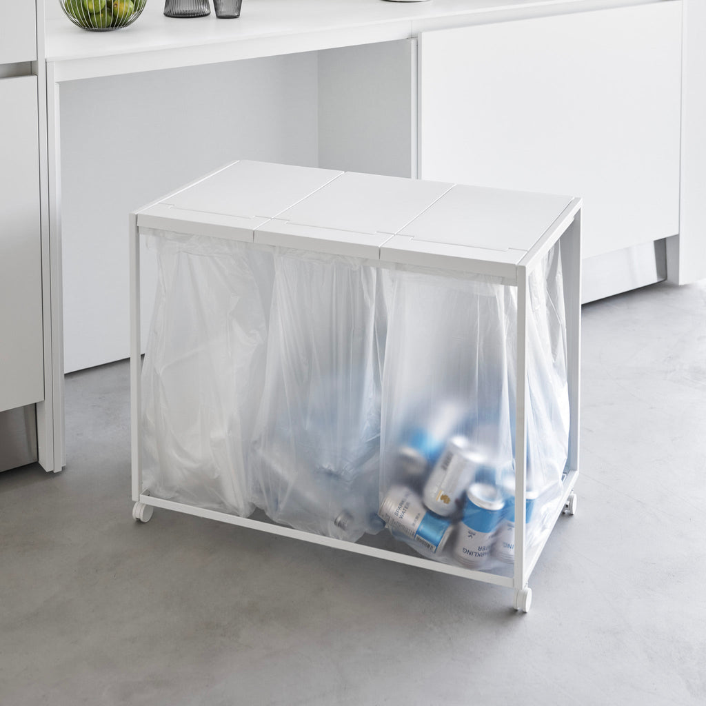 3-Compartment Trash Can with Casters
