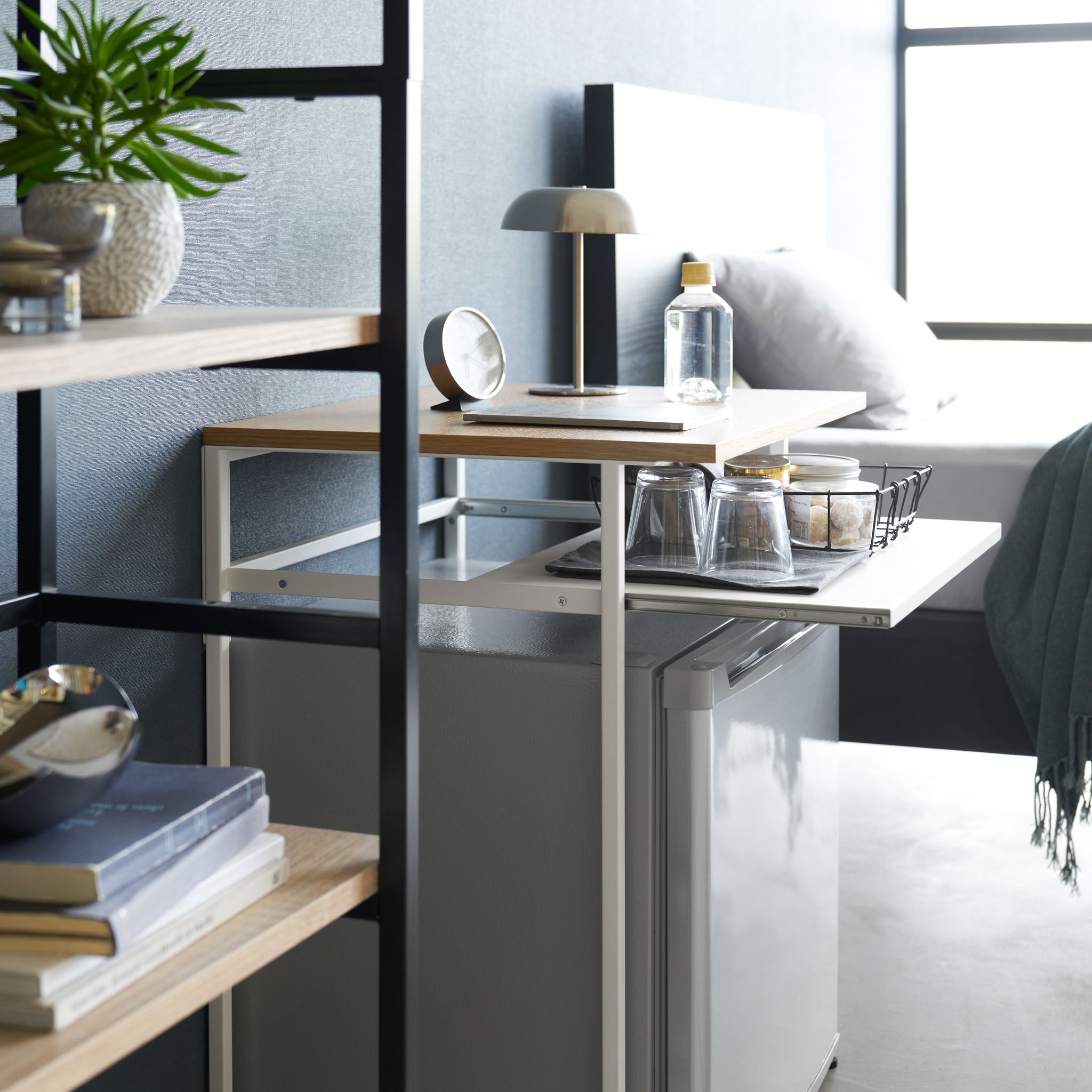 Wood-Top Table with Sliding Shelf