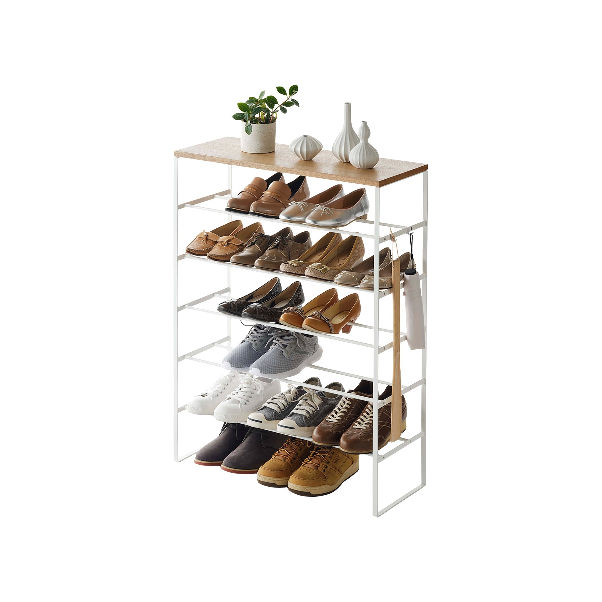 6-Tiered Wood-Top Shoe Rack
