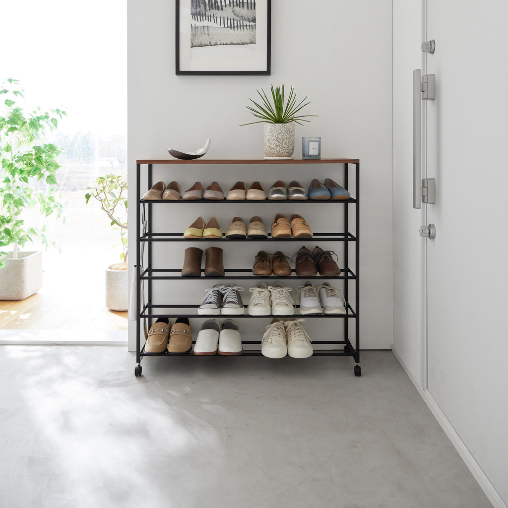5-Tiered Wood-Top Shoe Rack with Casters