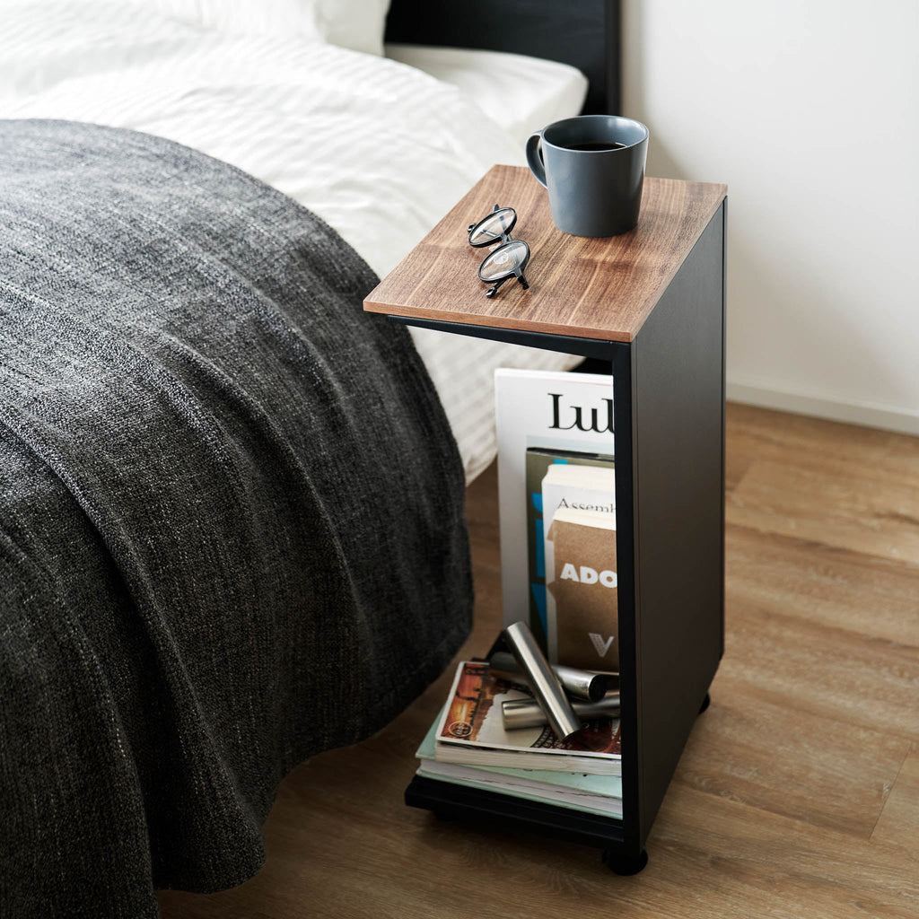 Semi-Closed Wood-Top Side Table with Casters